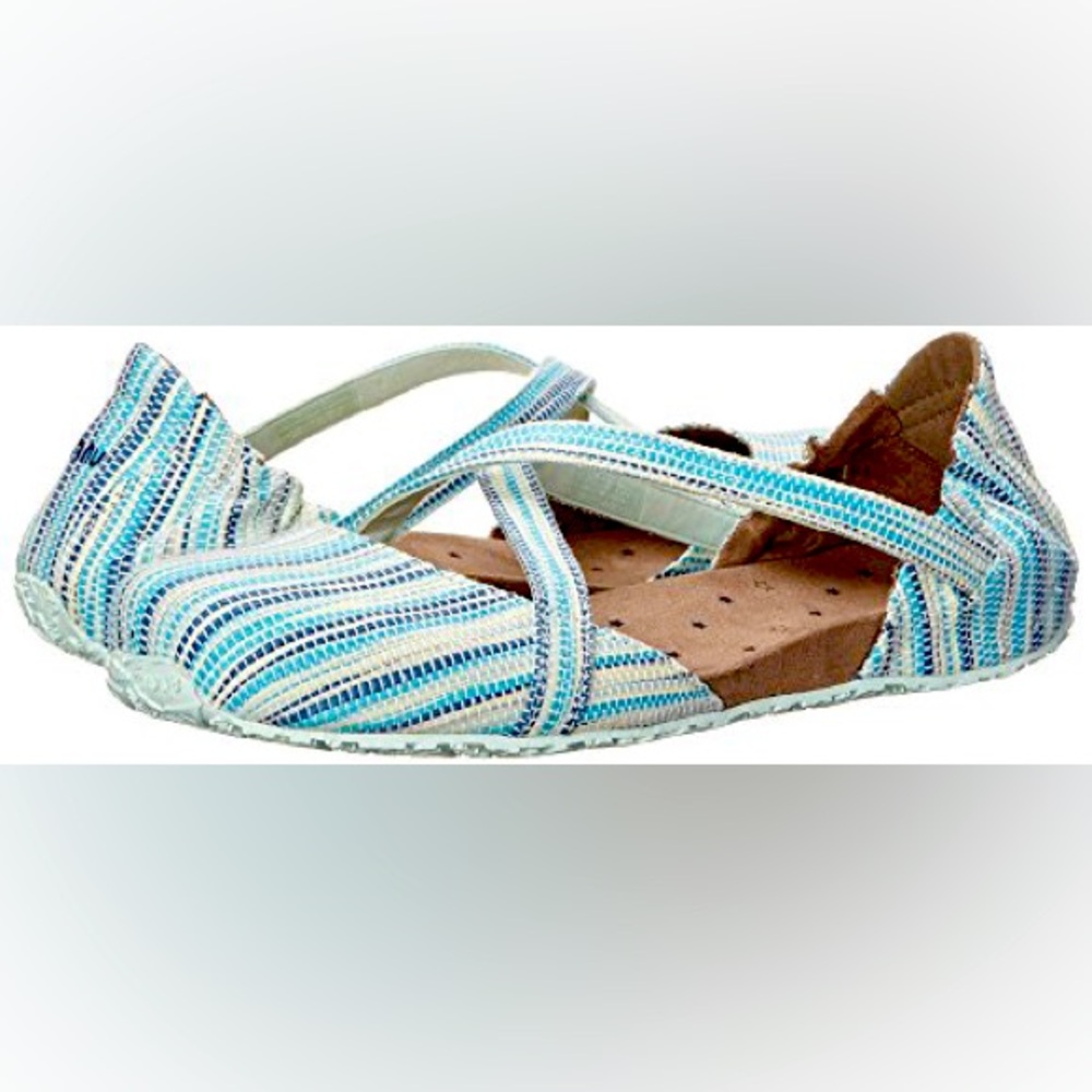 Ahnu Women's Aqua and White Striped Flats